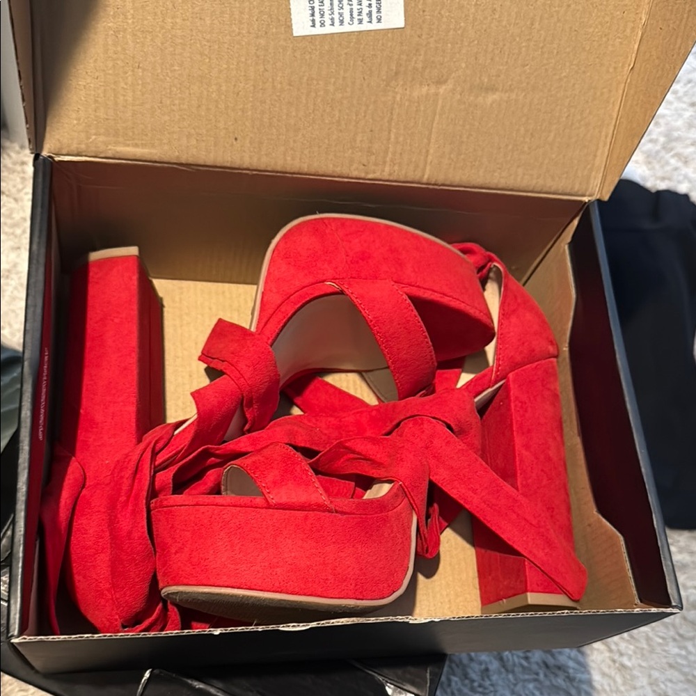 Fashion Nova Red Suede Platform Shoes